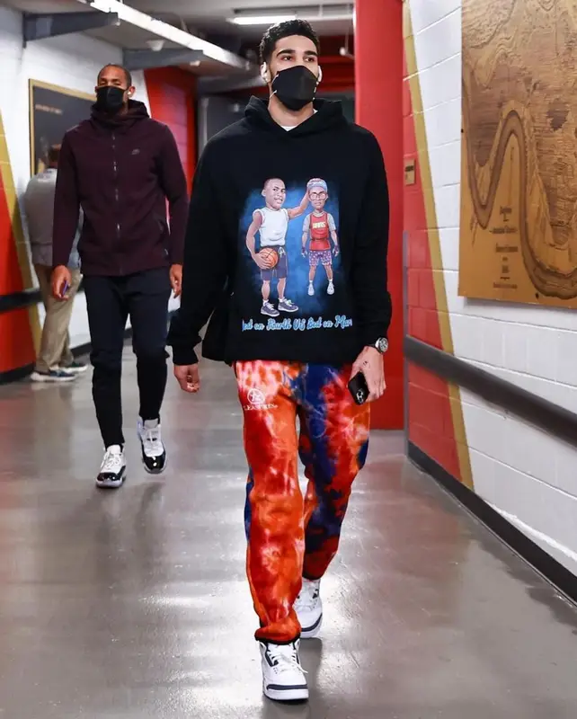 Jayson Tatum outfit in Pleasures, Jordan, and Henry Mask, 2022