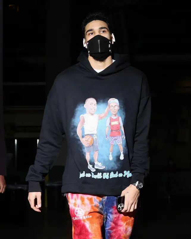 Jayson Tatum outfit in Pleasures, Jordan, and Henry Mask, 2022