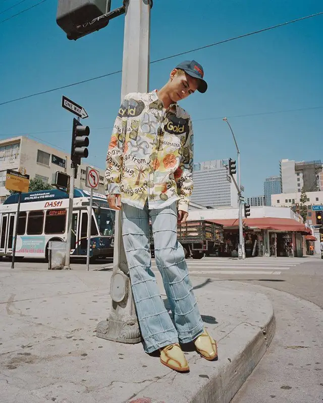 Dominic Fike outfit in Martine Rose and Gallery Dept., 2021