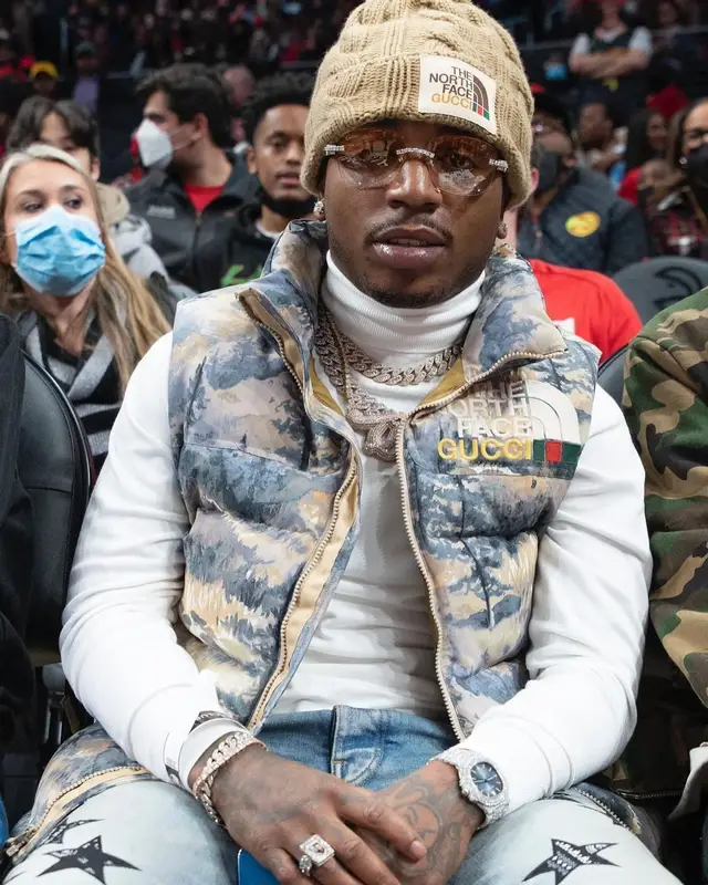 Jacquees outfit in Amiri, Gucci, and The North Face, 2022