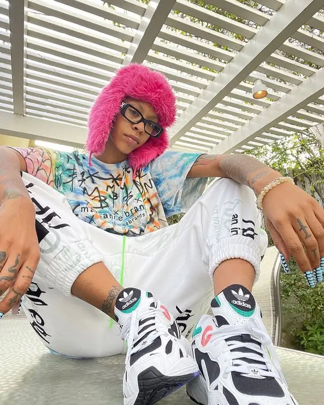 Rico Nasty outfit in Adidas, Off-White, and Loewe, 2022