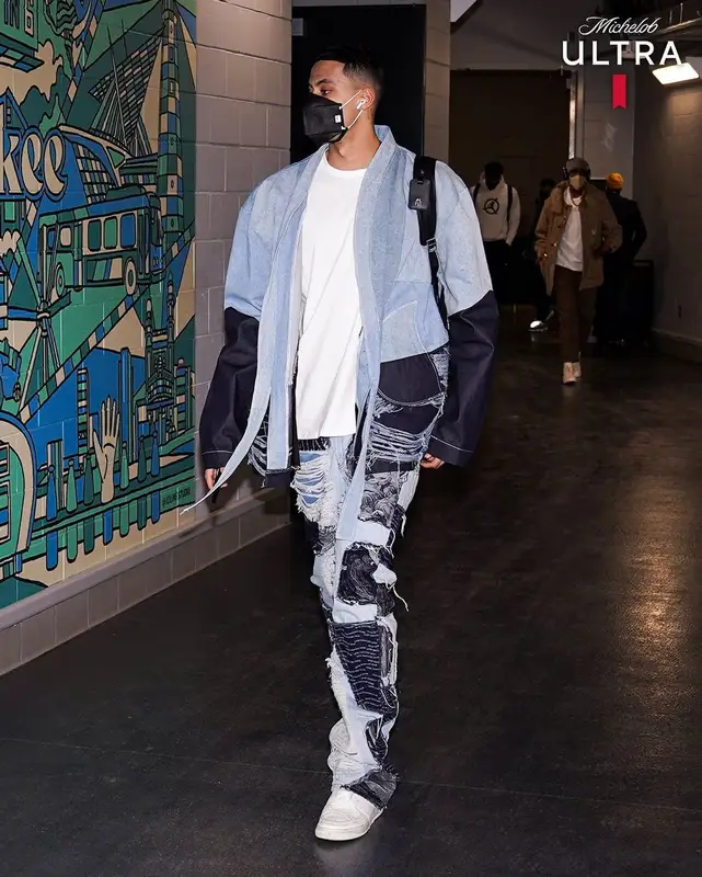 Kyle Kuzma outfit in Who Decides War, Valentino, and Henry Mask, 2022