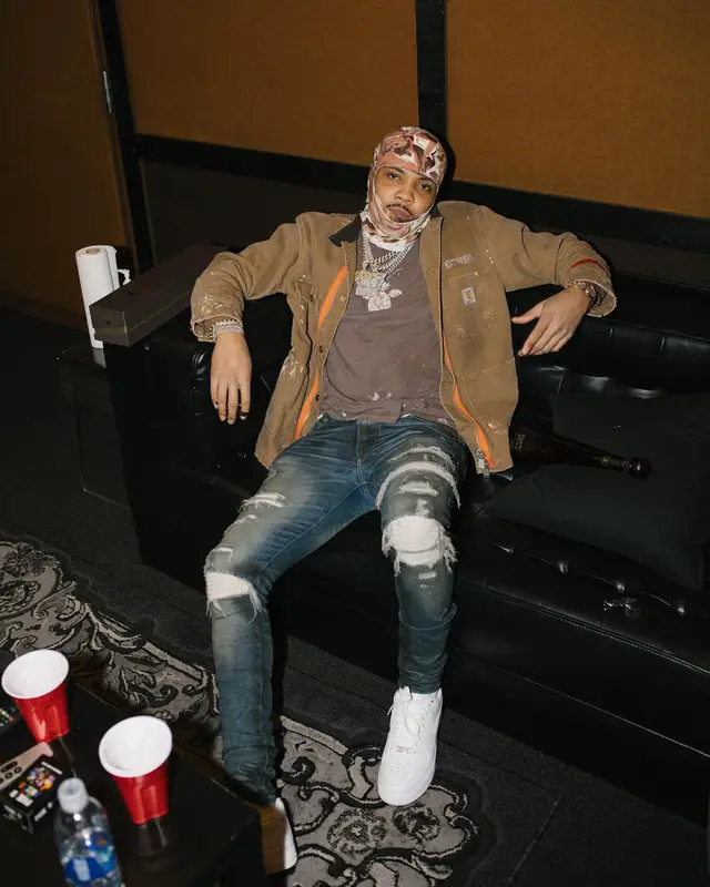 G Herbo outfit in Carhartt, Amiri, and Heron Preston, 2022