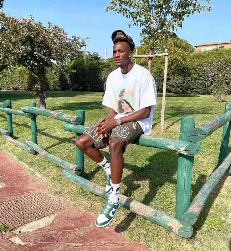 Tammy Abraham outfit in Martine Rose, Rhude, and Nike, 2021