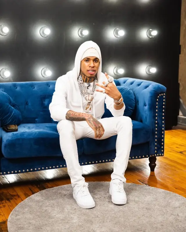 NLE Choppa outfit in Balmain, Monfrere, and Moose Knuckles, 2022