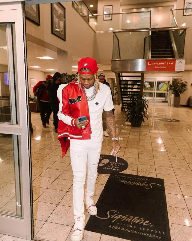 Lil Durk outfit in Avirex, Dior, and Monfrere, 2022