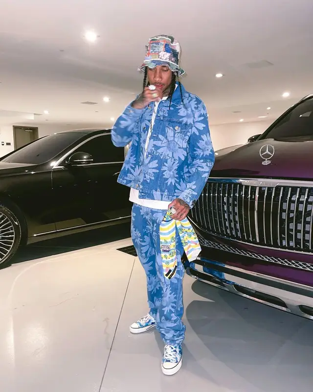 Tyga outfit in Marc Jacobs, Bape, and Pale, 2022