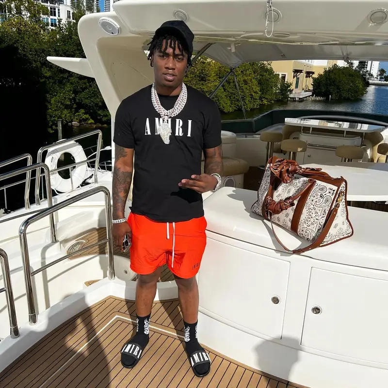 Fredo Bang outfit in Amiri, 2022