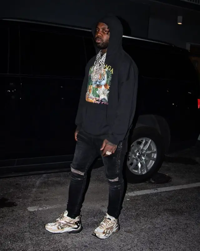 EST Gee outfit in Balenciaga and Amiri, 2022