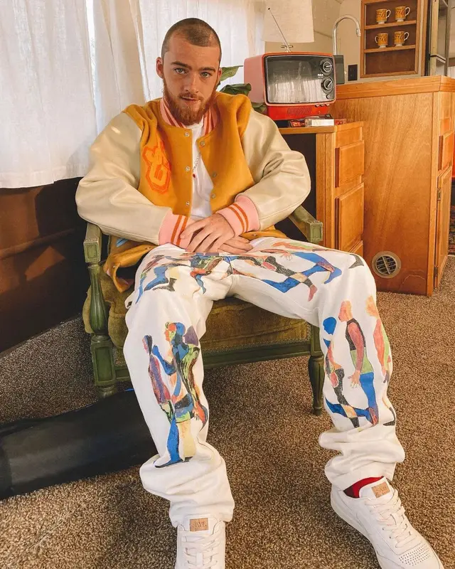 Angus Cloud outfit in John Geiger, KidSuper, and Saye, 2021