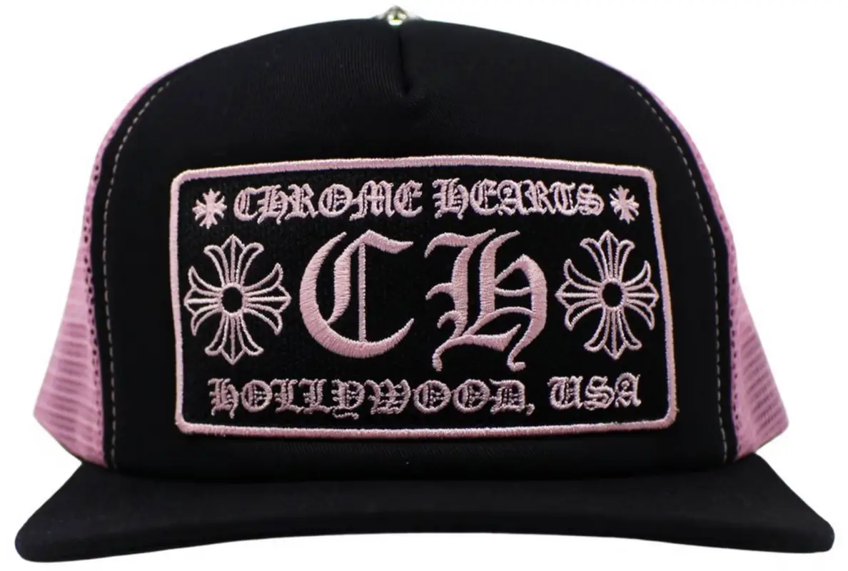 Chrome Hearts CH Hollywood Black Pink Trucker Hat | WHAT'S ON THE