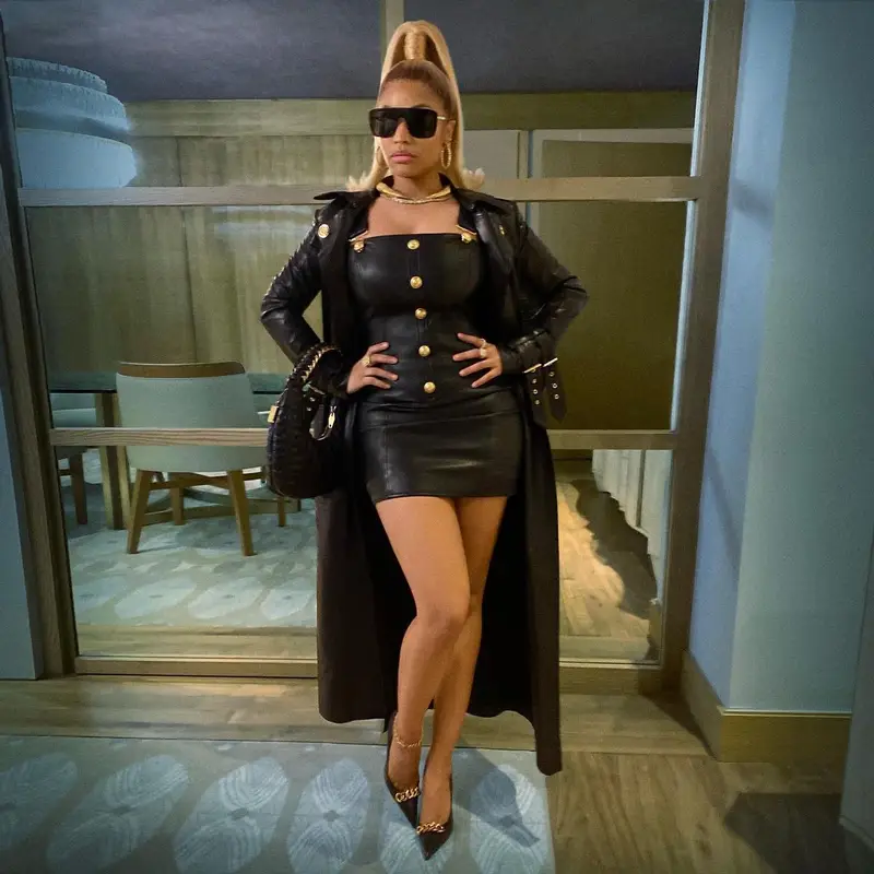 Nicki Minaj outfit in Balmain, Saint Laurent, and Roberto Cavalli, 2022