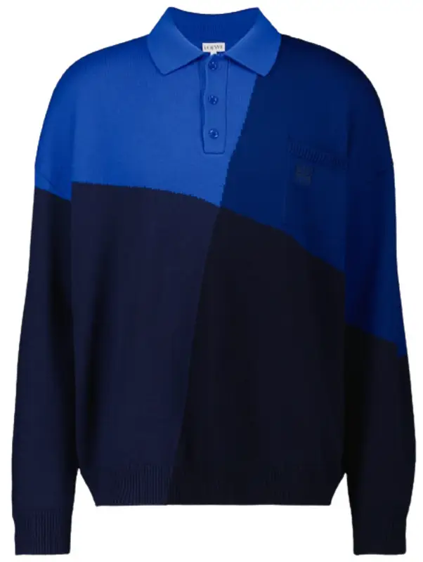 Loewe Colorblocked Blue Multitone Polo Sweater $990