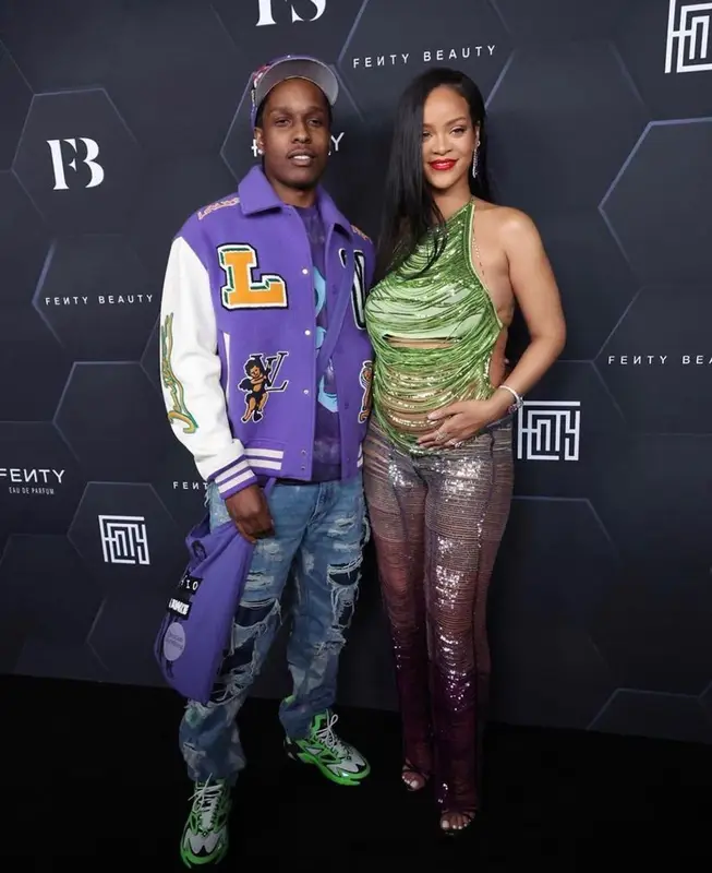 Rihanna outfit in The Attico and Manolo Blahnik, 2022