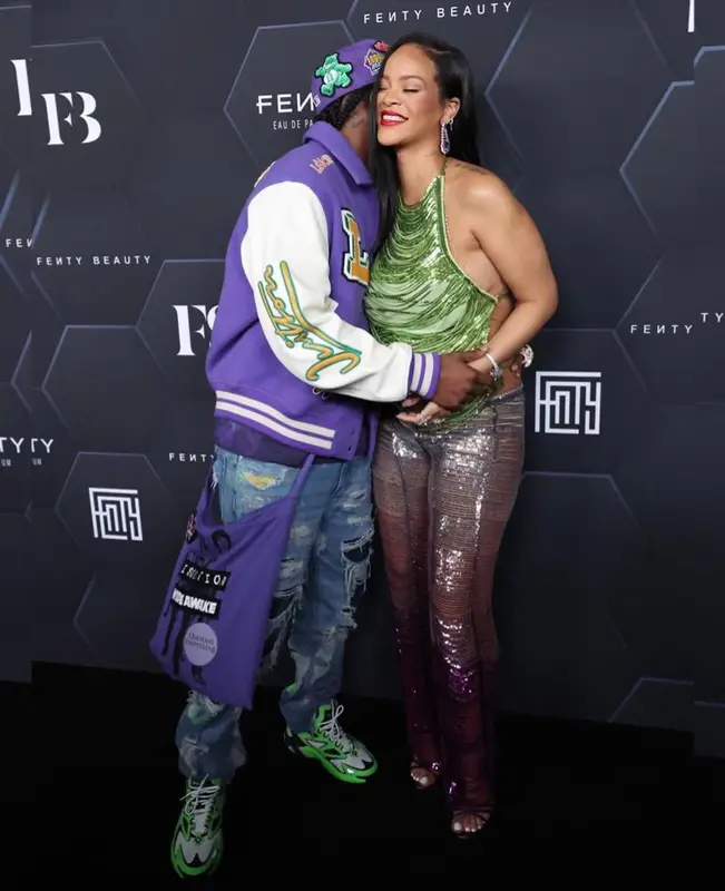 Rihanna outfit in The Attico and Manolo Blahnik, 2022