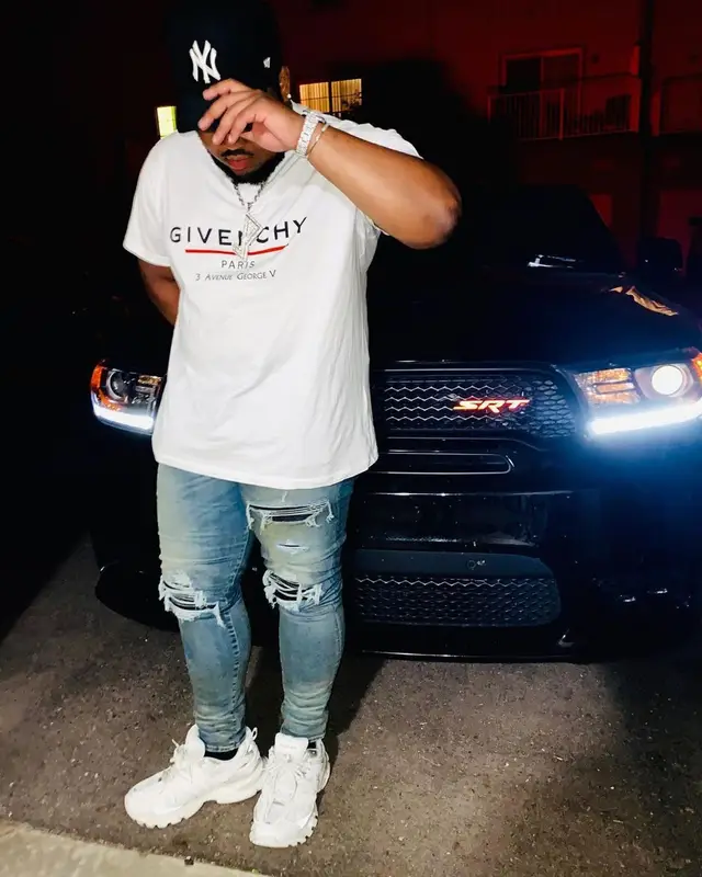 Jerry Production outfit in Givenchy, Amiri, and ’47, 2020
