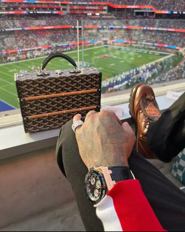 Quavo outfit in Louis Vuitton and Goyard, 2022