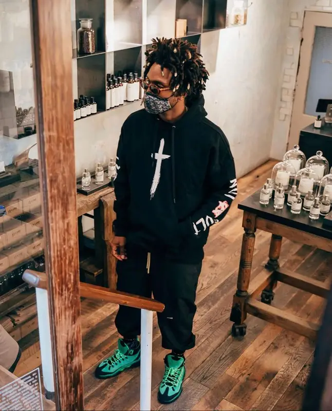 Saint JHN outfit in Christian Sex Club, Pyer Moss, and Louis Vuitton, 2022