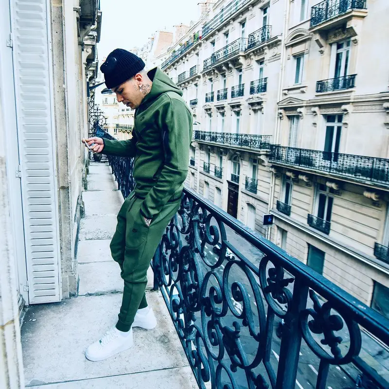 Sfera Ebbasta outfit in Nike and Prada, 2022