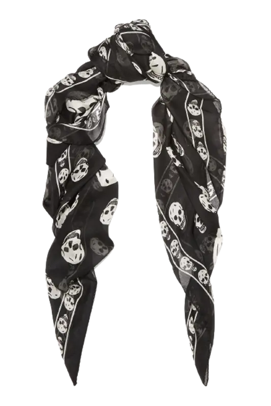 Alexander McQueen Black Printed Silk-chiffon Scarf $240