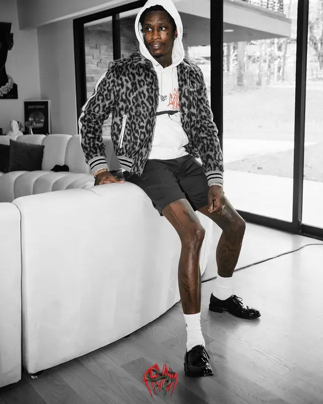 Young Thug outfit in Amiri and PRYNM, 2022