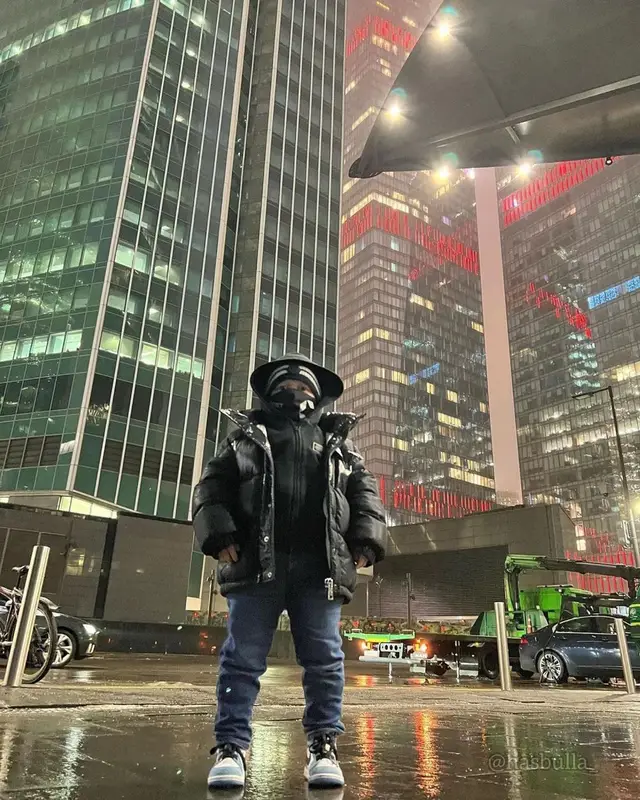 Hasbulla outfit in Dolce & Gabbana, Emporio Armani, and Moncler, 2021