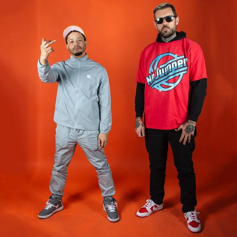 Adam22 outfit in No Jumper Merch, Nike, and Ray-Ban, 2022