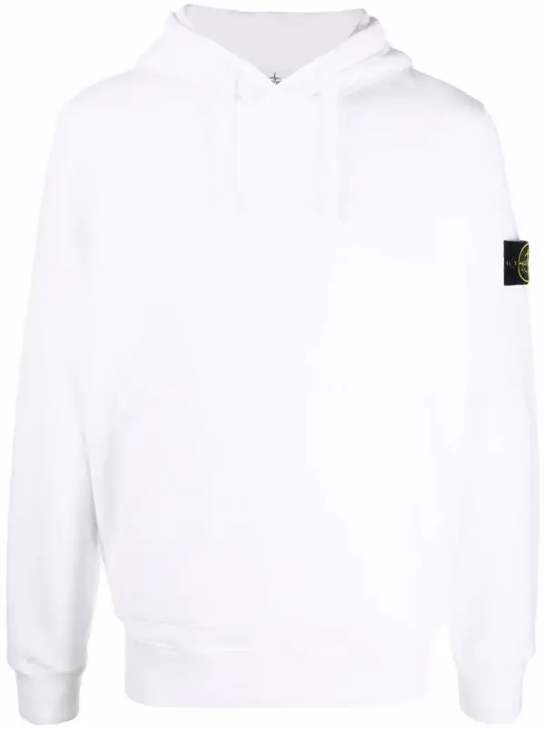 Stone Island Logo-patch Cotton-jersey Hooded Sweatshirt In White $315