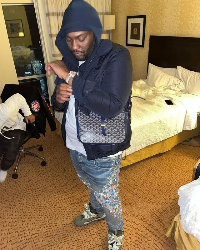 Peezy outfit in Louis Vuitton, Amiri, and Goyard, 2022