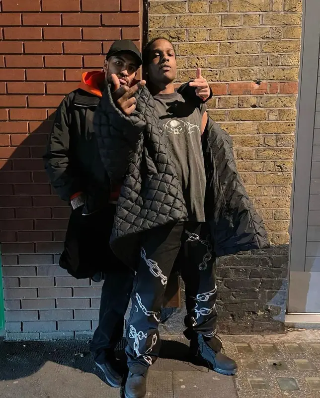 ASAP Rocky outfit in Raf Simons, Vintage, and Public Housing Skate Team, 2022