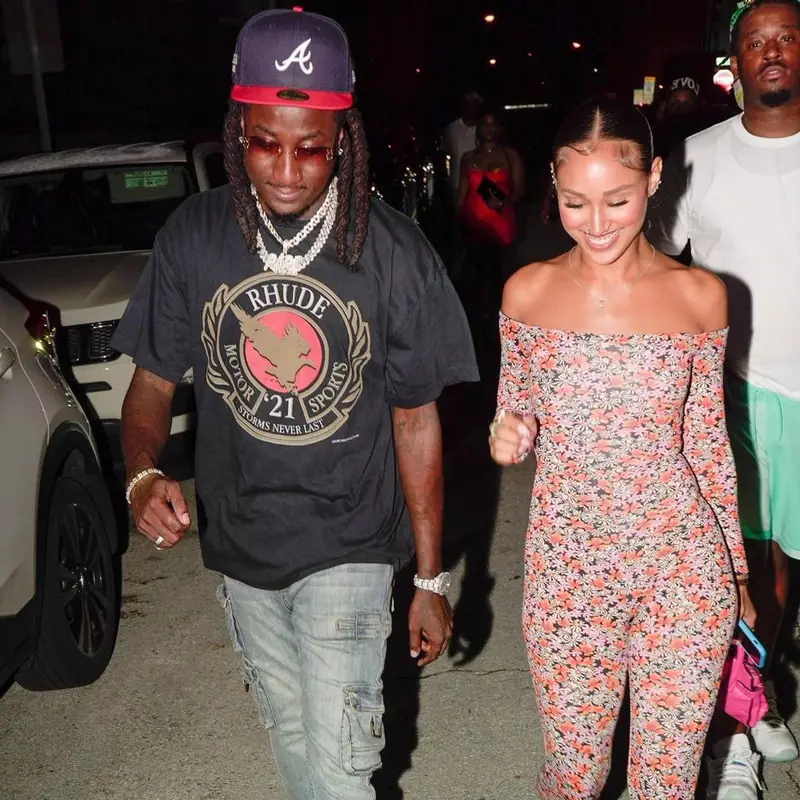 K Camp outfit in Rhude, Cartier, and New Era, 2021