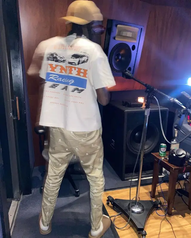 K Camp outfit in Mastermind, Versace, and Yeezy, 2021