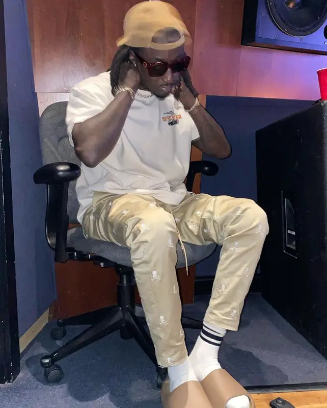 K Camp outfit in Mastermind, Versace, and Yeezy, 2021