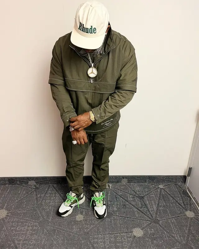 Mack Maine outfit in Dior and Rhude, 2022