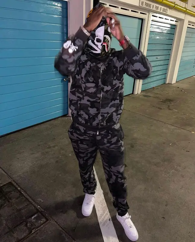Headie One outfit in Bape, Nike, and Mastermind, 2022