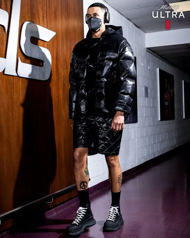 Kyle Kuzma outfit in Burberry, Alexander McQueen, and Henry Mask, 2022