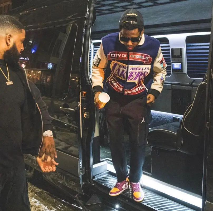 Fabolous outfit in Jeff Hamilton, Just Don, and Mitchell & Ness, 2022