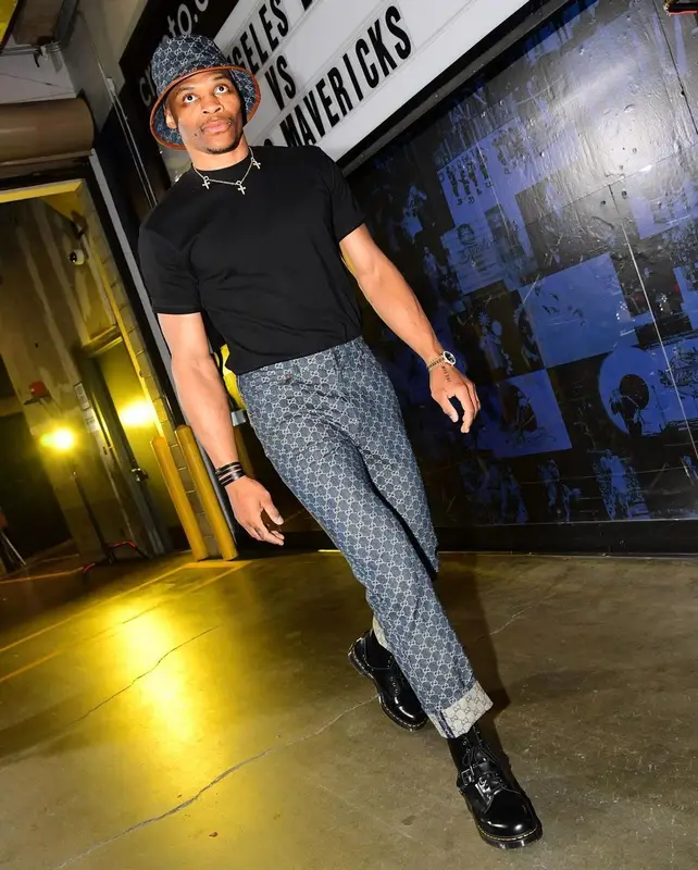 Russell Westbrook outfit in Dr. Martens and Gucci, 2022