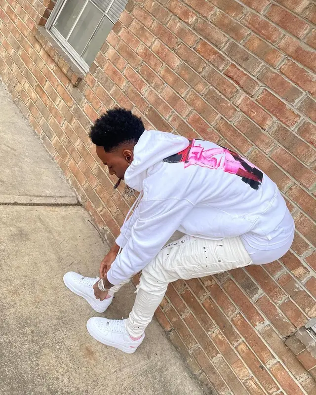 Snupe Bandz outfit in Polo Ralph Lauren, Off-White, and Purple Brand, 2022