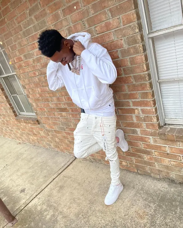 Snupe Bandz outfit in Polo Ralph Lauren, Off-White, and Purple Brand, 2022