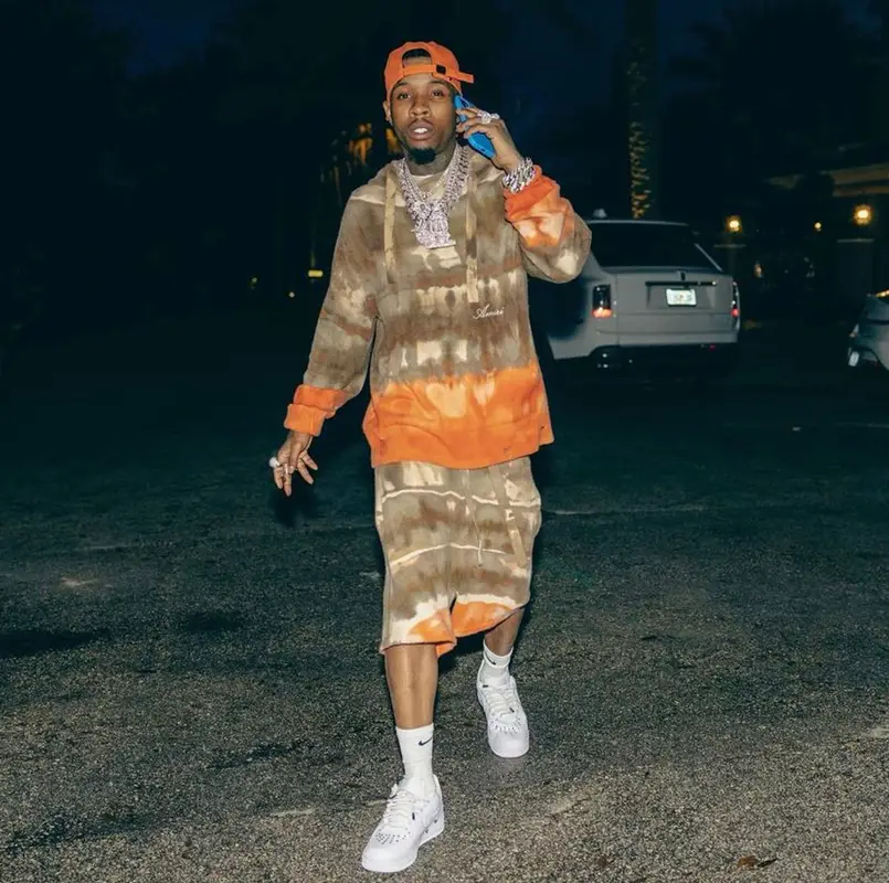 Tory Lanez outfit in Amiri, Balmain, and Nike, 2022