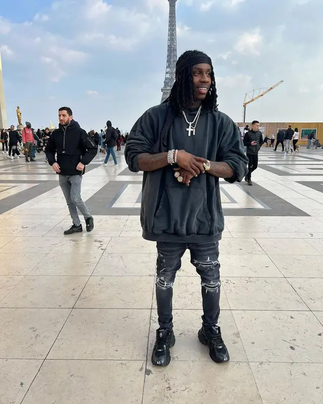 Polo G outfit in Balenciaga and Amiri, 2022