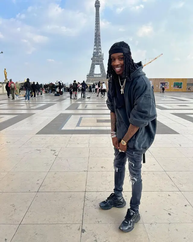 Polo G outfit in Balenciaga and Amiri, 2022