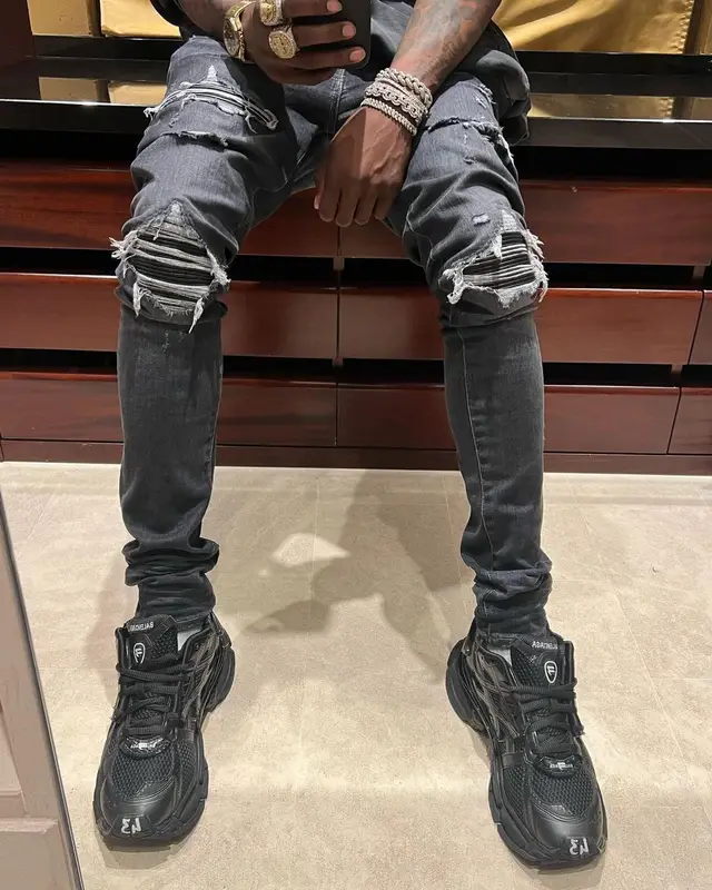 Polo G outfit in Balenciaga and Amiri, 2022