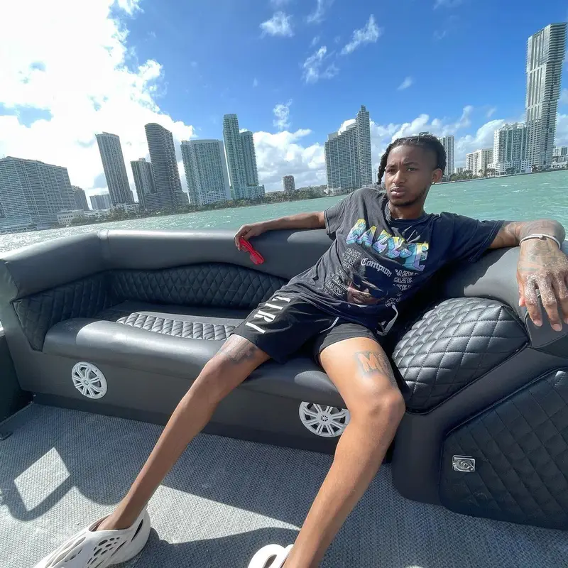 DDG outfit in BooHooMan, Yeezy, and Amiri, 2022
