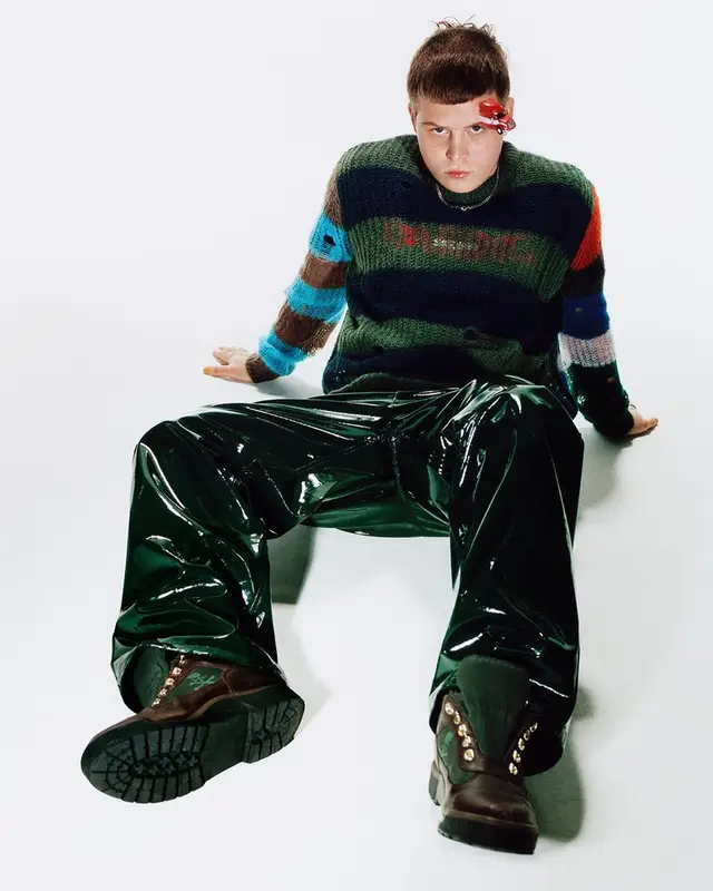 Yung Lean outfit in Marc Jacobs, Timberland, and Mastermind, 2022