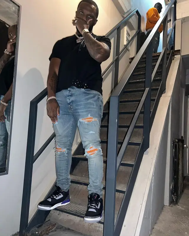 Headie One outfit in Amiri and Jordan, 2022