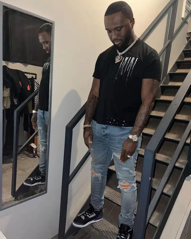 Headie One outfit in Amiri and Jordan, 2022