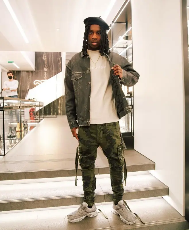 Polo G outfit in Balenciaga and Amiri, 2022