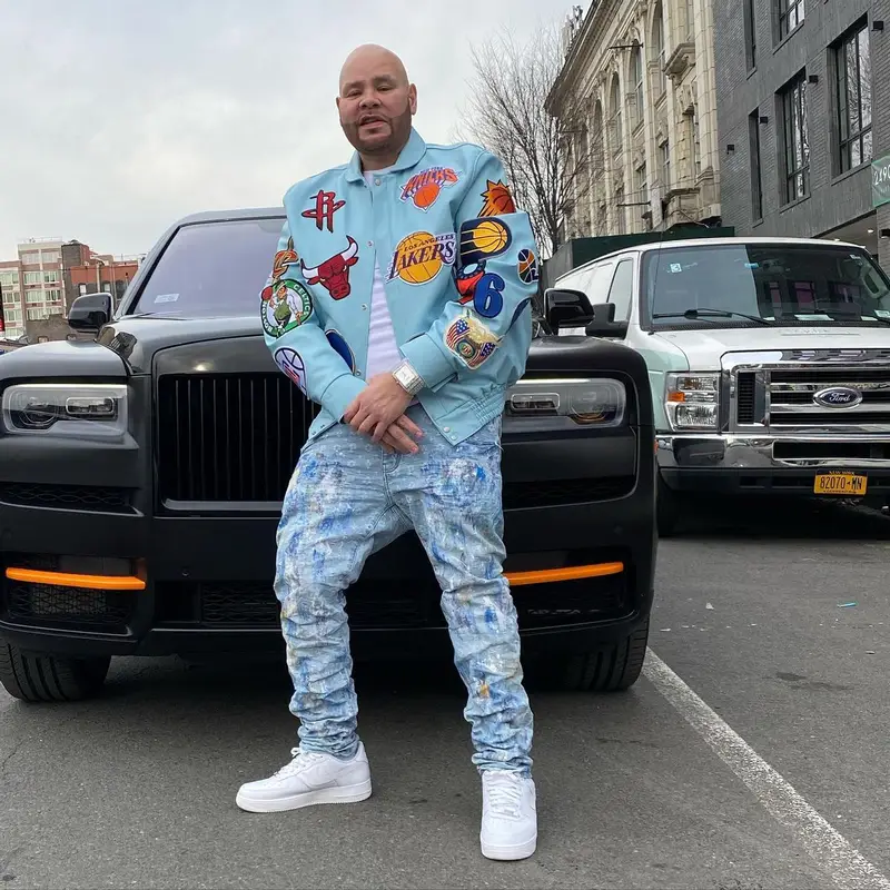 Fat Joe outfit in Jeff Hamilton, Purple Brand, and Nike, 2022